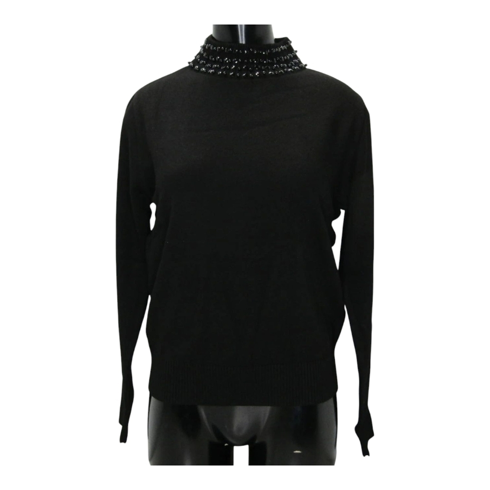 Carlucci Sweater Black Size M Womens High Collar Embellished Rhinestone Pullover